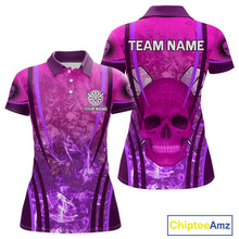 Load image into Gallery viewer, Purple Skull &amp; Flame Darts Women&#39;s Darts Polo Shirt Custom Name For Players NYN0750