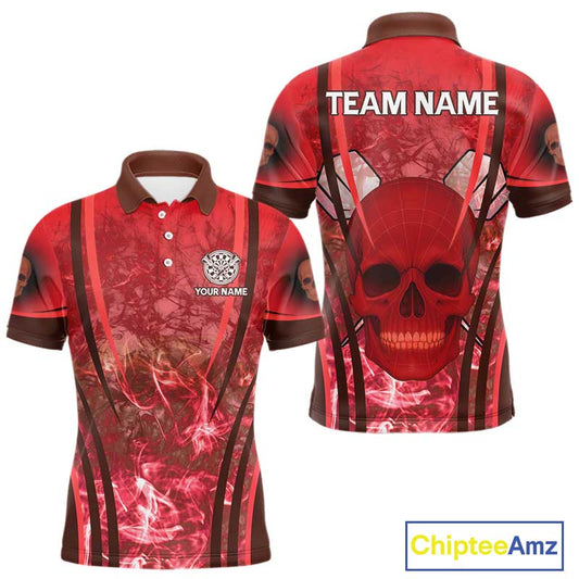 Red Skull & Flame Darts Men's Darts Polo Shirt Custom Name For Players NYN0751