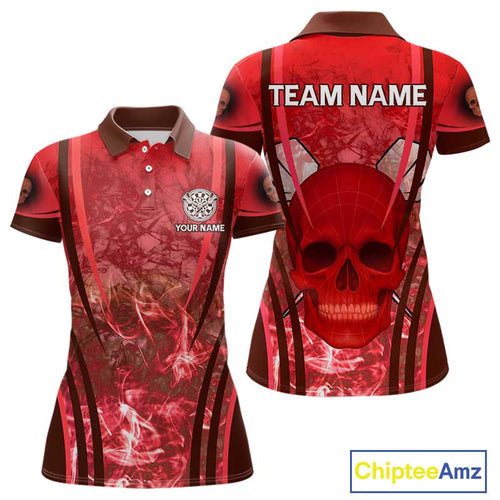 Red Skull & Flame Darts Women's Darts Polo Shirt Custom Name For Players NYN0751