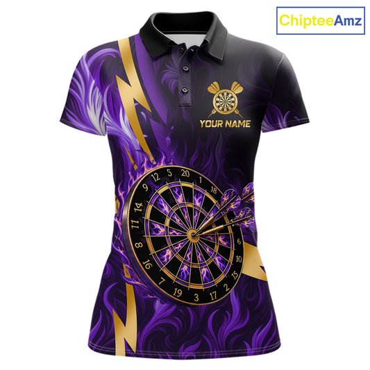 Purple Flame And Gold Dartboard Darts Polo Quarter-Zip Shirts For Women Custom Darts Team Jersey NYN4081