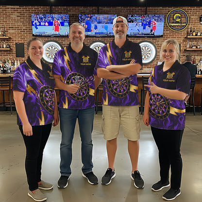 Purple Flame And Gold Dartboard Darts Polo Quarter-Zip Shirts For Women Custom Darts Team Jersey NYN4081