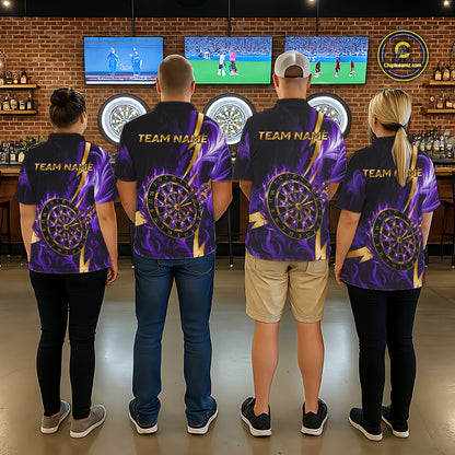 Purple Flame And Gold Dartboard Darts Polo Quarter-Zip Shirts For Women Custom Darts Team Jersey NYN4081