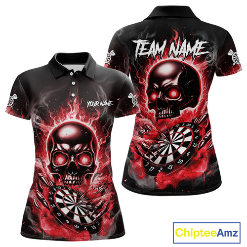 Custom Fire Flame Dartboard Lightning Red Skull Dart Women Polo Jerseys Dart Team Shirt NYN1673