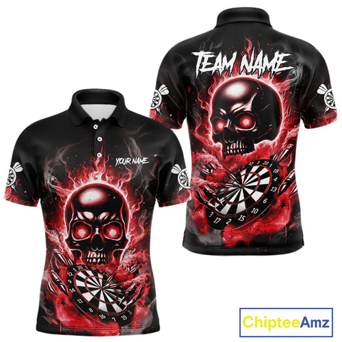 Custom Fire Flame Dartboard Lightning Red Skull Dart Men Polo Jerseys Dart Team Shirt NYN1673