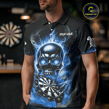 Load image into Gallery viewer, Custom Fire Flame Dartboard Lightning Blue Skull Dart Men Polo Jerseys Dart Team Shirt NYN1674