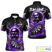 Load image into Gallery viewer, Custom Fire Flame Dartboard Lightning Purple Skull Dart Men Polo Jerseys Dart Team Shirt NYN1675