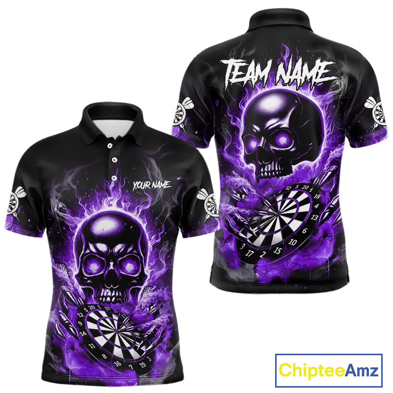 Custom Fire Flame Dartboard Lightning Purple Skull Dart Men Polo Jerseys Dart Team Shirt NYN1675