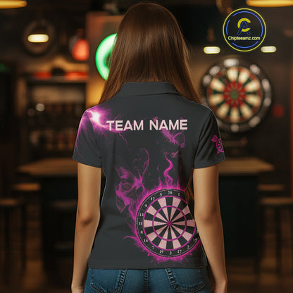 Custom Pink Smokes Butterfly Flame Dartboard Dart Women Polo Jerseys Dart Team Shirt NYN1676