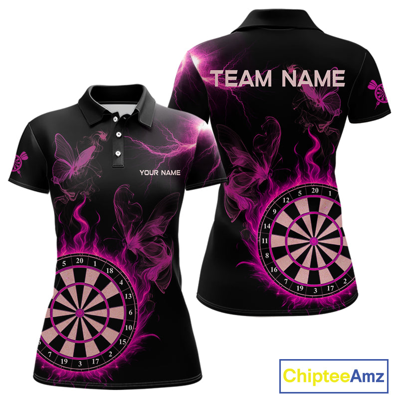 Custom Pink Smokes Butterfly Flame Dartboard Dart Women Polo Jerseys Dart Team Shirt NYN1676