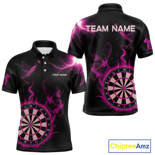 Custom Pink Smokes Butterfly Flame Dartboard Dart Men Polo Jerseys Dart Team Shirt NYN1676