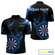 Load image into Gallery viewer, Custom Blue Smokes Butterfly Flame Dartboard Dart Men Quarter-Zip Jerseys Dart Team Shirt NYN1677
