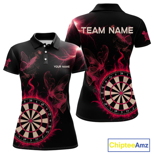 Custom Red Smokes Butterfly Flame Dartboard Dart Women Polo Jerseys Dart Team Shirt NYN1678