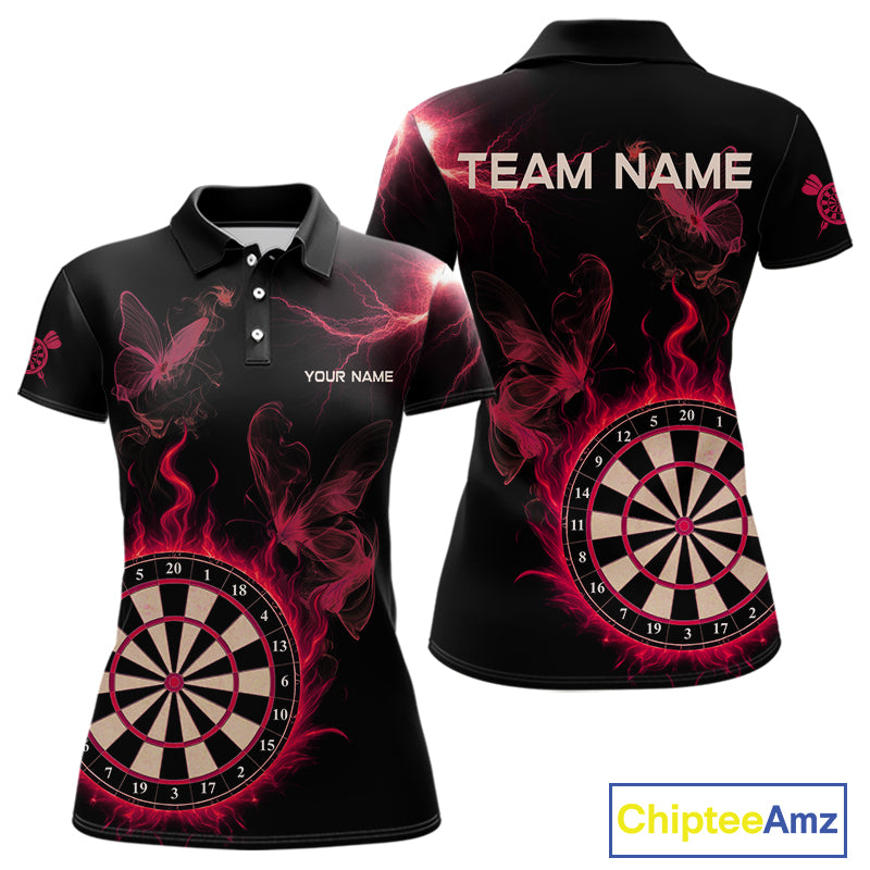 Custom Red Smokes Butterfly Flame Dartboard Dart Women Polo Jerseys Dart Team Shirt NYN1678