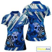 Load image into Gallery viewer, White And Blue Cobra Skull Dartboard Custom Women Darts Polo Shirt Grunge Dart Jerseys NYN1929