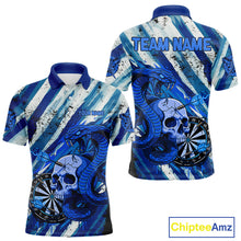 Load image into Gallery viewer, White And Blue Cobra Skull Dartboard Custom Men Darts Polo Shirt Grunge Dart Jerseys NYN1929
