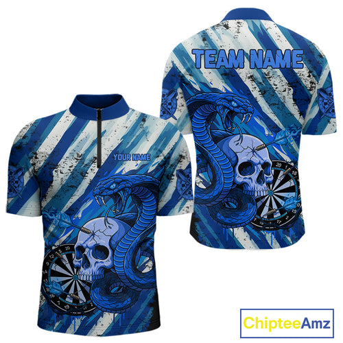White And Blue Cobra Skull Dartboard Custom Men Darts Quarter-Zip Shirt Grunge Dart Jerseys NYN1929