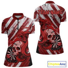 Load image into Gallery viewer, White And Red Cobra Skull Dartboard Custom Women Darts Quarter-Zip Shirt Grunge Dart Jerseys NYN1930
