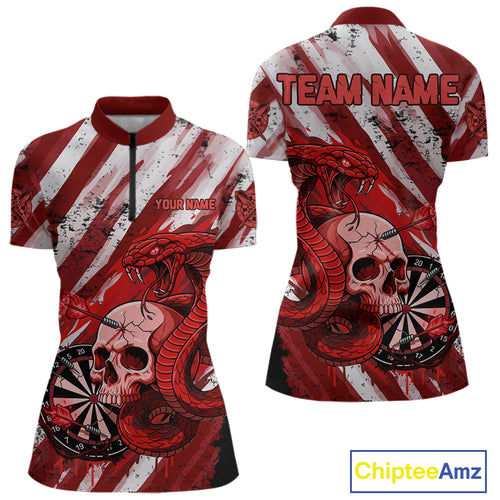 White And Red Cobra Skull Dartboard Custom Women Darts Quarter-Zip Shirt Grunge Dart Jerseys NYN1930