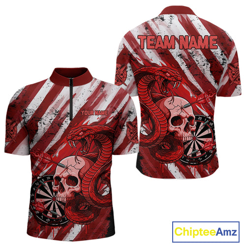 White And Red Cobra Skull Dartboard Custom Men Darts Quarter-Zip  Shirt Grunge Dart Jerseys NYN1930