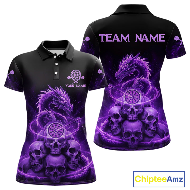 Custom Purple Galaxy Dragon Skulls Dartboard Women Darts Polo Shirt Dart Team Jerseys NYN1932