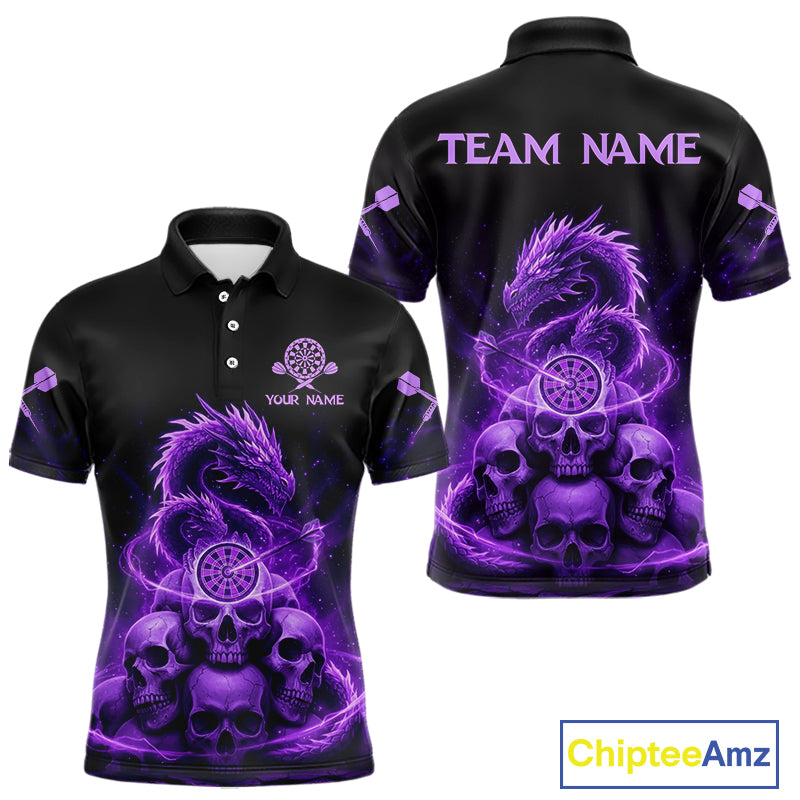 Custom Purple Galaxy Dragon Skulls Dartboard Men Darts Polo Shirt Dart Team Jerseys NYN1932