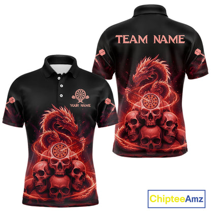 Custom Red Galaxy Dragon Skulls Dartboard Men Darts Polo Shirt Dart Team Jerseys NYN1933