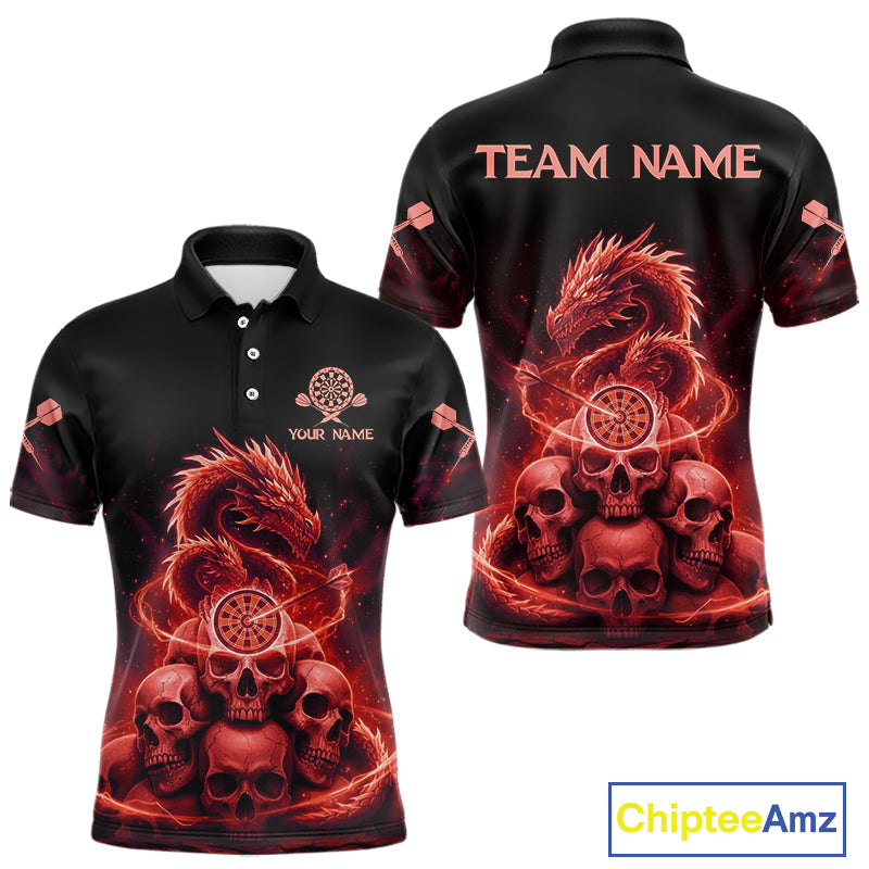 Custom Red Galaxy Dragon Skulls Dartboard Men Darts Polo Shirt Dart Team Jerseys NYN1933