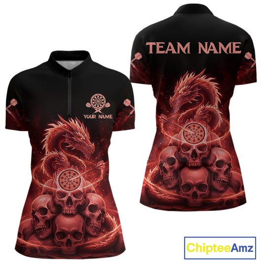 Custom Red Galaxy Dragon Skulls Dartboard Women Darts Quarter-Zip Shirt Dart Team Jerseys NYN1933