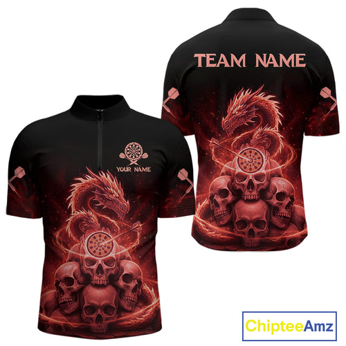 Custom Red Galaxy Dragon Skulls Dartboard Men Darts Quarter-Zip Shirt Dart Team Jerseys NYN1933
