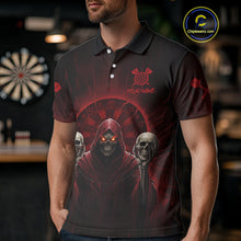Load image into Gallery viewer, Custom Red Grim Reaper Grey Skull Dartboard Men Darts Polo Shirt Grunge Dart Jerseys NYN1935