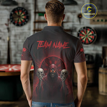 Load image into Gallery viewer, Custom Red Grim Reaper Grey Skull Dartboard Men Darts Polo Shirt Grunge Dart Jerseys NYN1935