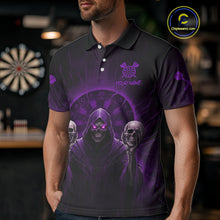 Load image into Gallery viewer, Custom Purple Grim Reaper Grey Skull Dartboard Men Darts Polo Shirt Grunge Dart Jerseys NYN1936