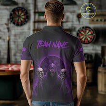 Load image into Gallery viewer, Custom Purple Grim Reaper Grey Skull Dartboard Men Darts Polo Shirt Grunge Dart Jerseys NYN1936