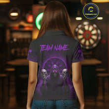 Load image into Gallery viewer, Custom Purple Grim Reaper Grey Skull Dartboard Women Darts Polo Shirt Grunge Dart Jerseys NYN1936