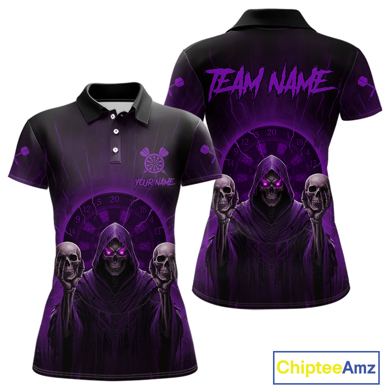 Custom Purple Grim Reaper Grey Skull Dartboard Women Darts Polo Shirt Grunge Dart Jerseys NYN1936