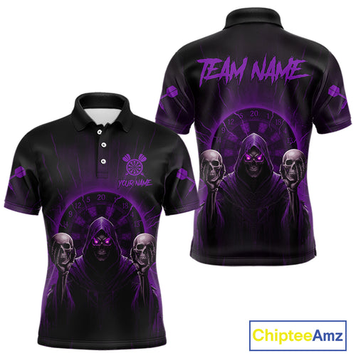 Custom Purple Grim Reaper Grey Skull Dartboard Men Darts Polo Shirt Grunge Dart Jerseys NYN1936