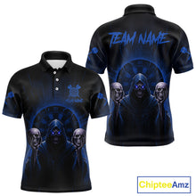 Load image into Gallery viewer, Custom Blue Grim Reaper Grey Skull Dartboard Men Darts Polo Shirt Grunge Dart Jerseys NYN1937