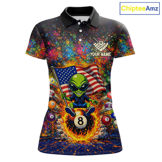 Colorful Splatter Funny Alien Fire 8 Ball Women Billiards Shirt Personalized Pool Balls Billiard Attire NYN2687