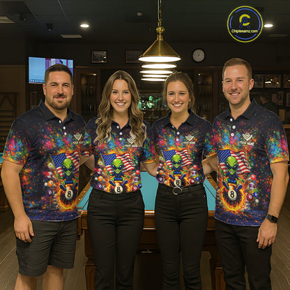 Colorful Splatter Funny Alien Fire 8 Ball Women Billiards Shirt Personalized Pool Balls Billiard Attire NYN2687