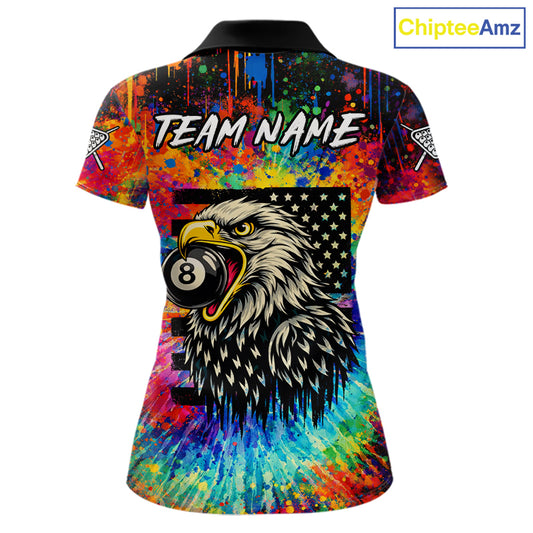 Colorful Tie-Dye Funny Eagle 8 Ball Women Billiards Shirt Personalized Pool Balls Billiard Attire NYN2689