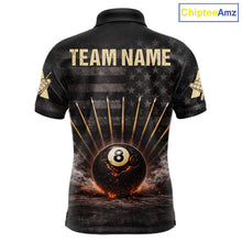 Load image into Gallery viewer, American Flag Cracked Ball 8 Billiards Pool Sticks Shirt For Men Custom Grunge Billiard Balls Attire NYN2691