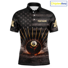 Load image into Gallery viewer, American Flag Cracked Ball 8 Billiards Pool Sticks Shirt For Men Custom Grunge Billiard Balls Attire NYN2691