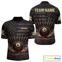 Load image into Gallery viewer, American Flag Cracked Ball 8 Billiards Pool Sticks Shirt For Men Custom Grunge Billiard Balls Attire NYN2691