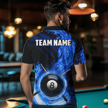 Load image into Gallery viewer, Personalized Blue 8 Ball Fire Flame Billiard Polo &amp; 1/4-Zip For Men 8 Ball Pool Team Jersey NYN2847