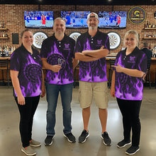 Load image into Gallery viewer, Personalized Dart Shirts For Men Custom Purple Dartboard Flame Team League Darter Jerseys NYN2849