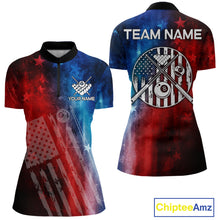Load image into Gallery viewer, Red - Blue Grunge American Flag Billiard Pool Shirt For Women Personalized Patriot Billiard Team Attire NYN3219