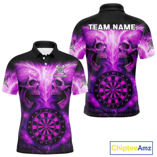 Electric Purple Skulls & Dartboard Darts Shirt For Men - Custom Dart Player Jersey NYN0539