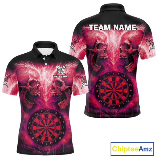 Electric Red Skulls & Dartboard Darts Shirt For Men - Custom Dart Player Jersey NYN0540