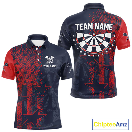 US Flag Grunge Star Dartboard Men's Darts Polo Shirt - Custom Name For Players NYN0755