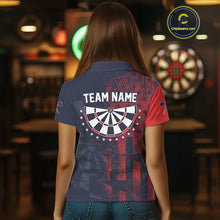 Load image into Gallery viewer, US Flag Grunge Star Dartboard Women&#39;s Darts Polo Shirt - Custom Name For Players NYN0755
